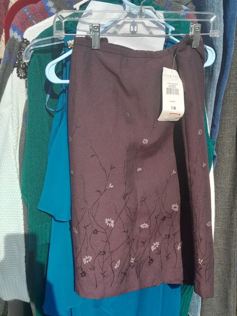 NWT Vintage Norton McNaughton Aubergine Plum Floral Midi Skirt Size 16 Whimsigot